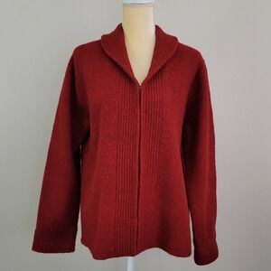 ALEXANDRA BARTLETT Size XL Red 100% Wool Knit Shawl Collar Cardigan Sweater